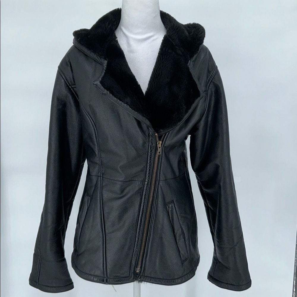 Wilsons Leather Genevieve Jacket Womens Small Black Faux Fur Liner c-6 - Picture 3 of 16